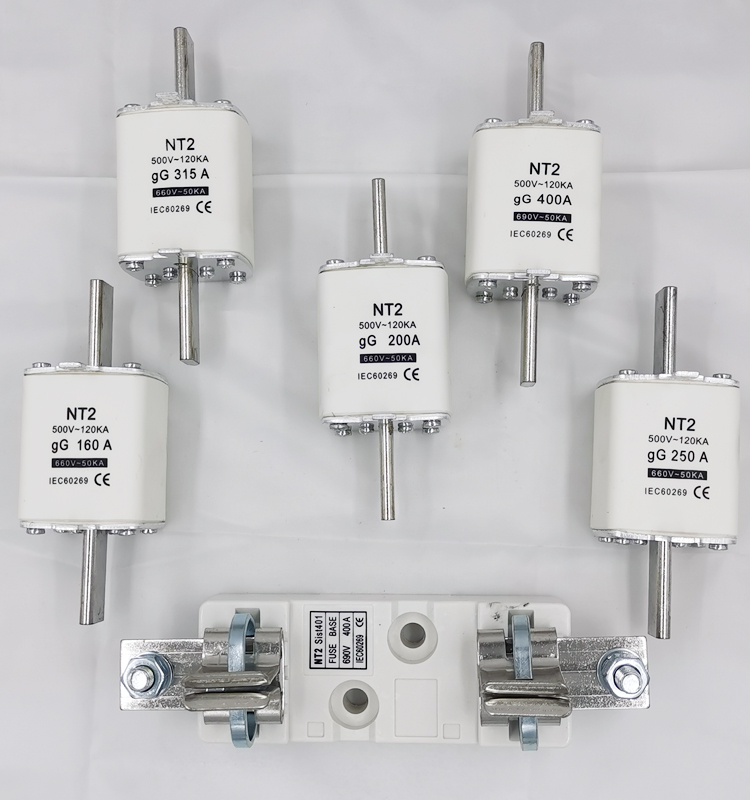 Good Quality Hrc Ceramic NH2 or NT2 Type Blade Fuse Base with 500V 120KA gG 400A NT2 NH2 Hrc Fuse Link