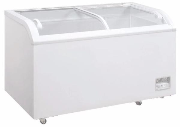 Energy Saving Ice Cream Display Chest Freezer , 528L Curved Glass Doors Commercial Refrigerator, Island Freezer