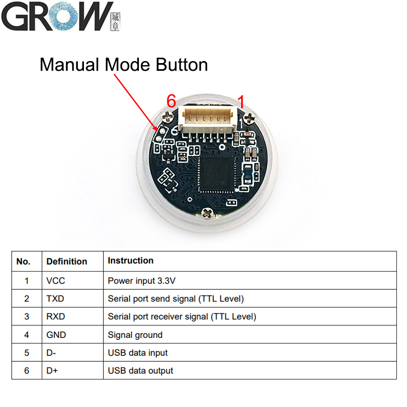GROW GM861S-LED Белое освещение DC3.3V Модуль штрих-кода USB/UART Интерфейс Qr-код Сканер штрих-кода Для Arduino Windows