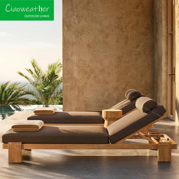 Outdoor Garden Villa Resort Furniture Teakwood Lying Bed Set with Sunshine Beach and Swimming Pool