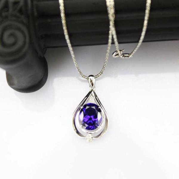 Women Jewelry 10mm x12mm Oval Blue Topaz Cubic Zirconia Pendant Necklace (P38)