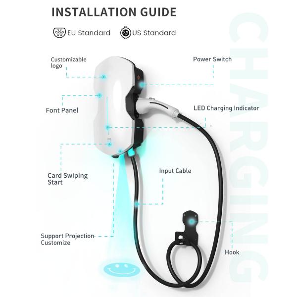 AC Charging Station 7kW 11kW 22kW Fast Solar Electric Car EV Charger With OCPP 1.6 2.0 11kW Wall-box EVSE
