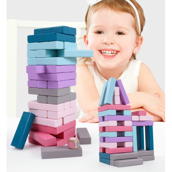 Equilibre 48pcs coloreó bloques de madera del dominó apiló los juguetes educativos del arco iris