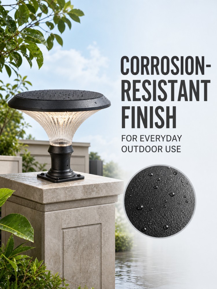 Round Diamond Design Solar Post Top Lights 30W 1900LM 30AH Lithium Battery Fence Post Top Lights