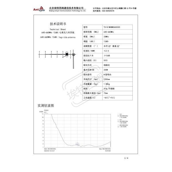 640-660MHz 12dBi 7 unit stainless steel Yagi antenna 316L