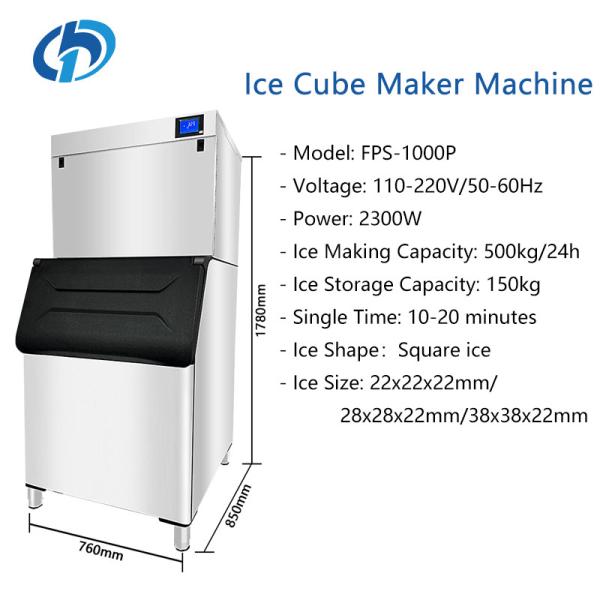 110-220V/50-60Hz Commercial Ice Cube Machine 500kg/24h Stainless Steel Automatic Ice Maker for Business Bar