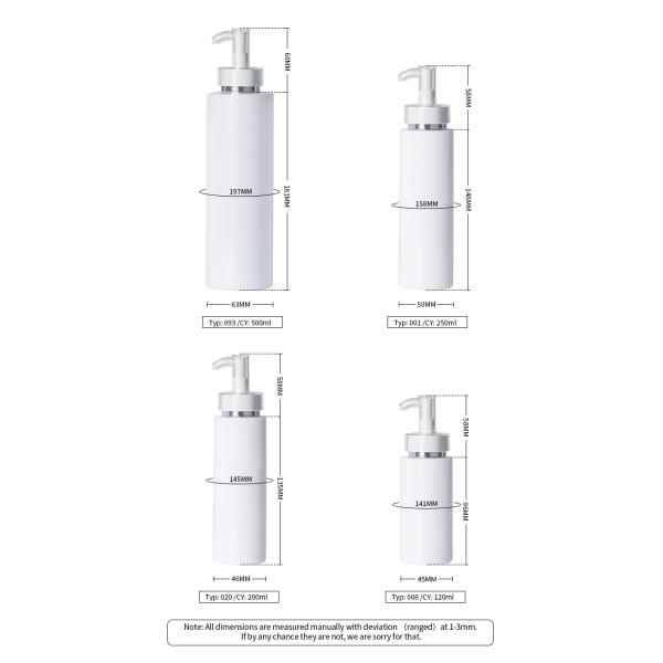 PET White Round Shower Gel 200ml 500ml Silver Top Serum Conditioner Plastic Shampoo Pump Skincare Packaging Bottle