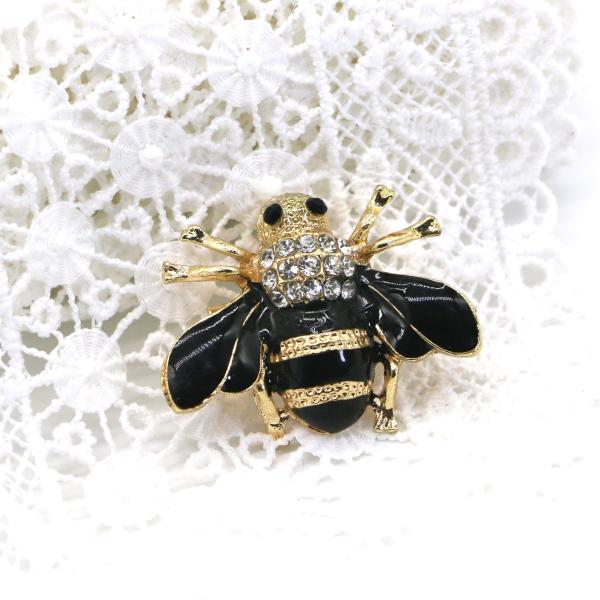 Fashion Diamond Bee Brooch  , Black Clothes Pin Black Glue Dropping Process OEM ODM