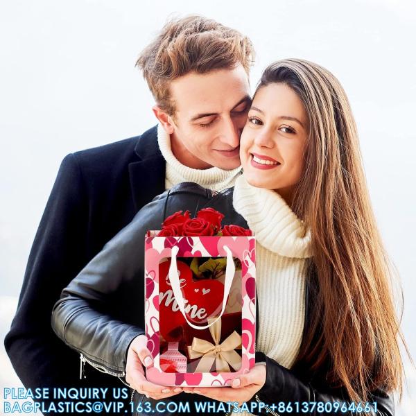Valentine'S Day Heart Gift Bag With Clear Window And Handles 10 X 7 X 3.15 Inch Gift Bags For Valentine'S