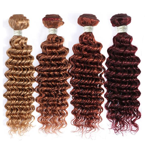 Ombre 99J Безклейка Бургундский парик Продолжения человеческих волос Глубокая волна