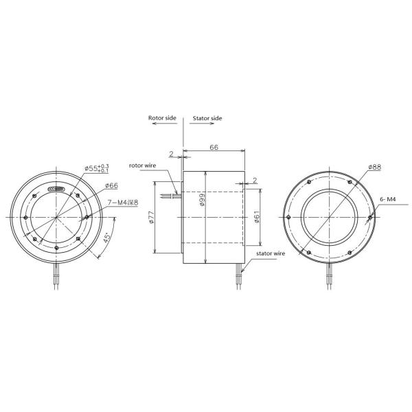 Precious Metal 55mm Through Hole Slip Ring Aluminium Alloy Housing