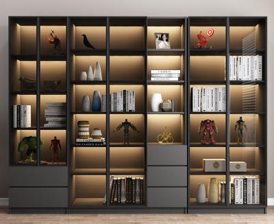 H200cm W240cm Hotel Room Cabinet 5 Shelf Book Case With Glass Door