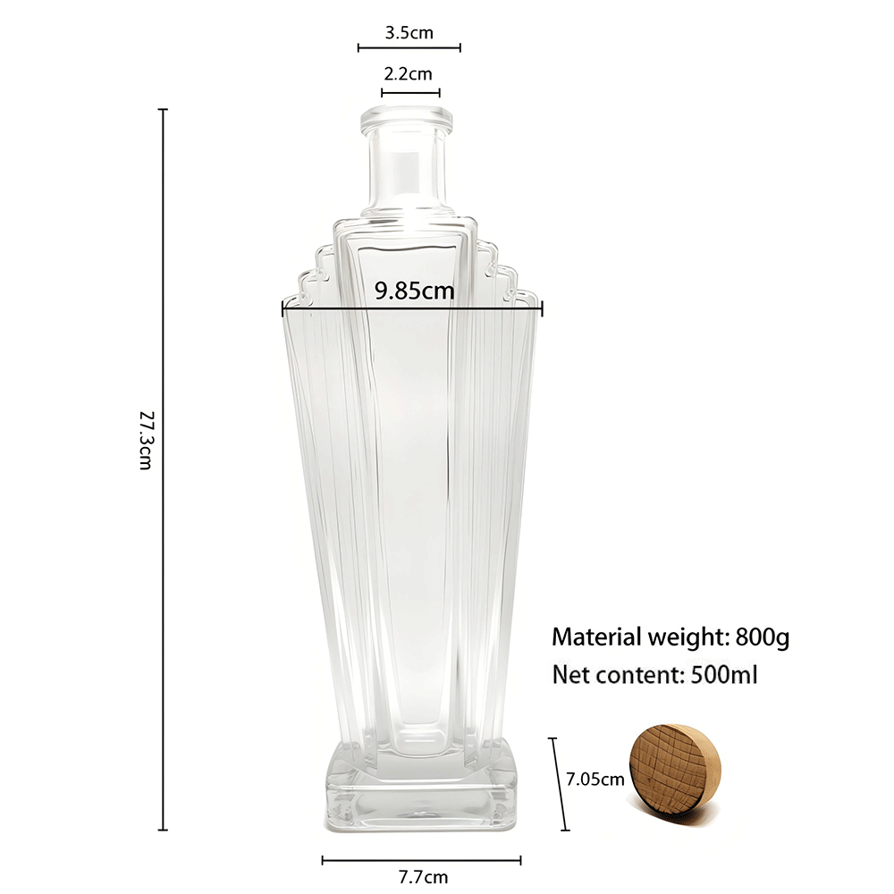 Custom Square Shape Glass Liquor Bottle Customizable Surface For Wine Whiskey Vodka Tequila