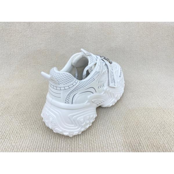 Women white flat fashion sneakers with paillette crystal breathable mesh and low cut