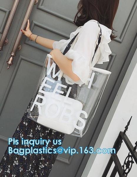 Makeup Bag with Shoulder Strap Pro Round Bag, rope handle clear Transparent tote bag, stadium clear vinyl pvc zipper bag