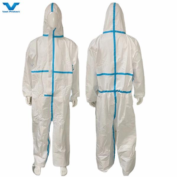 55GSM PPE CE Certificate En14126 Cat 3 Type 4/5/6 Disposable White Coverall with
