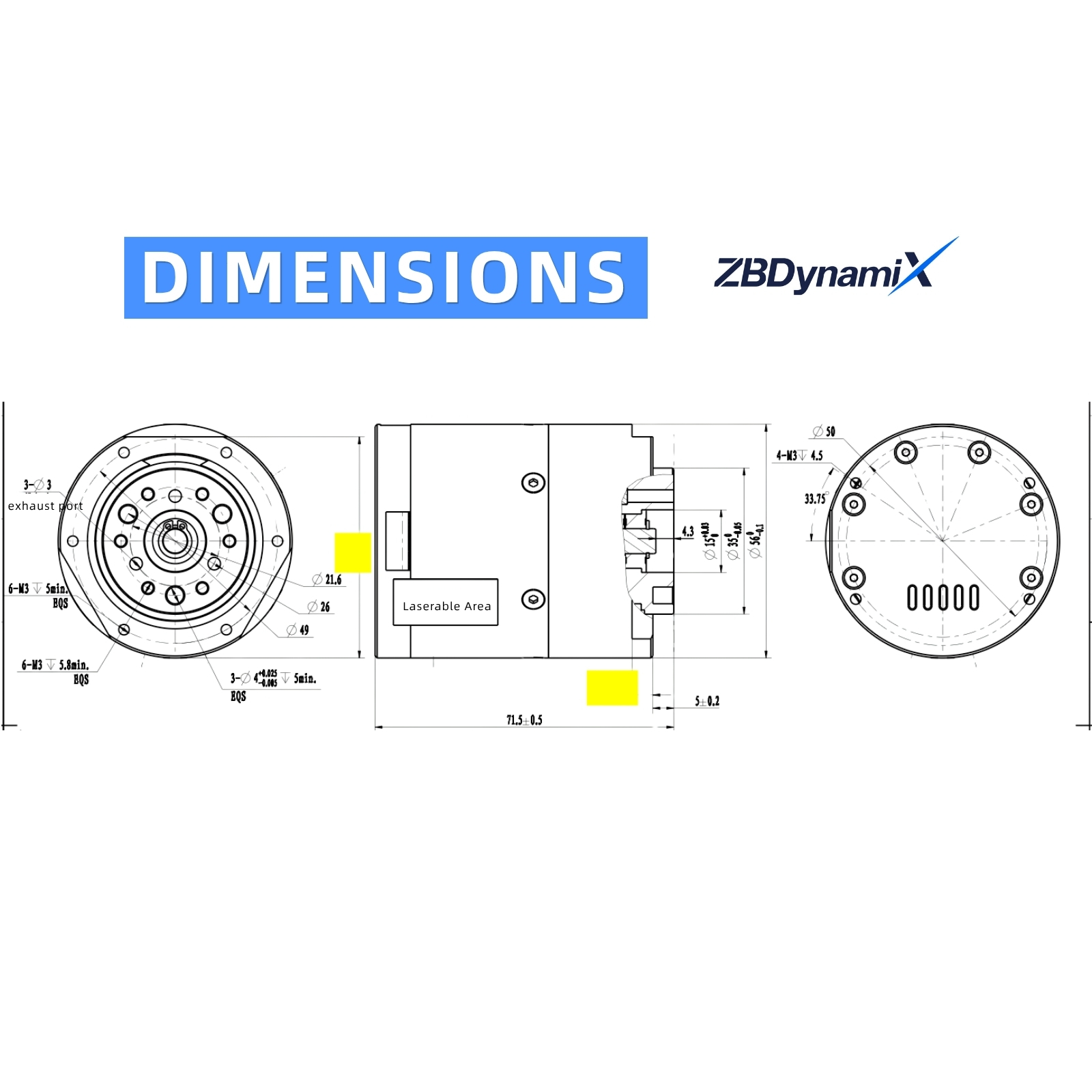 ZBDynamiX ZPA-Lite-43-15-36-D Integrated Planetary Joint Actuator | 33 Nm Peak Torque, 80 rpm, OD56 mm