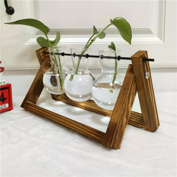 Terrarium de plantes en gros avec ampoule en bois Vase en verre Table-table rétro pour la culture hydroponique Décoration de bureau de jardin à domicile