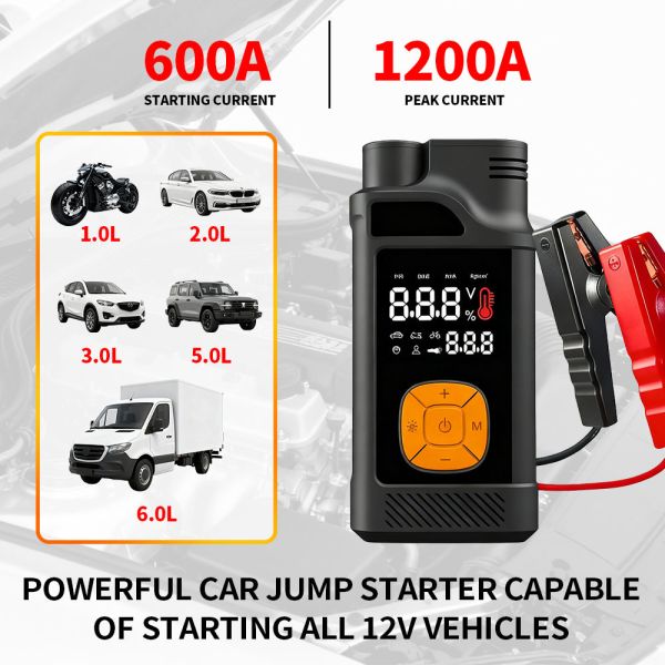 8000mAh Portable Power Automobile Jump Starters With Air Compressor Flashlight Lighting