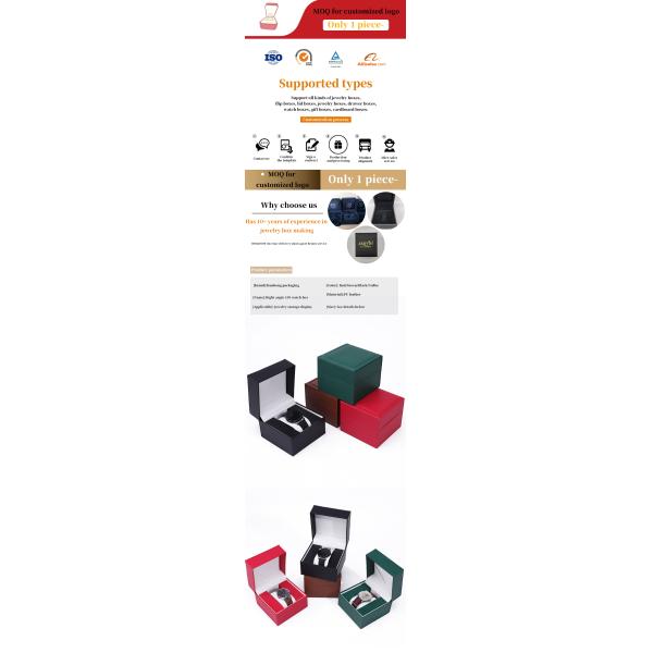 Boîte de rangement de montres en cuir en PU haut de gamme avec intérieur en bois pour l'emballage de luxe