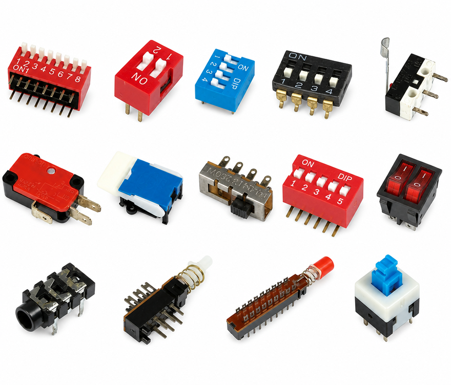 8 Position Piano Type DIP Switch Right Angle Through Hole SPST Red PCB Code Switch