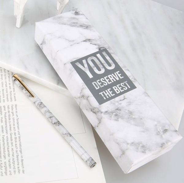 Grey Board Paper Custom Print Marble Design Packing Ballpoint Pen Gift Box Packaging For Promotion