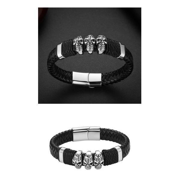 Customization fashion jewelry black leather bracelet magnetic stainless steel bracelet