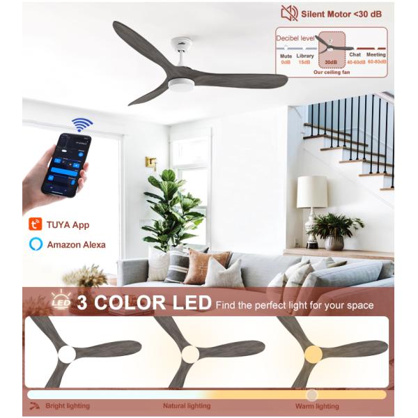 60 polegadas 3 lâminas Ventilador de teto de madeira com luz para quarto