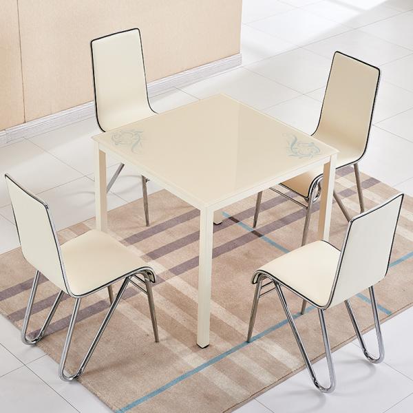 Stylish Glass Top Dining Room Table , Tempered Glass Top Dinette Sets square desktop dining table with stain steel leg