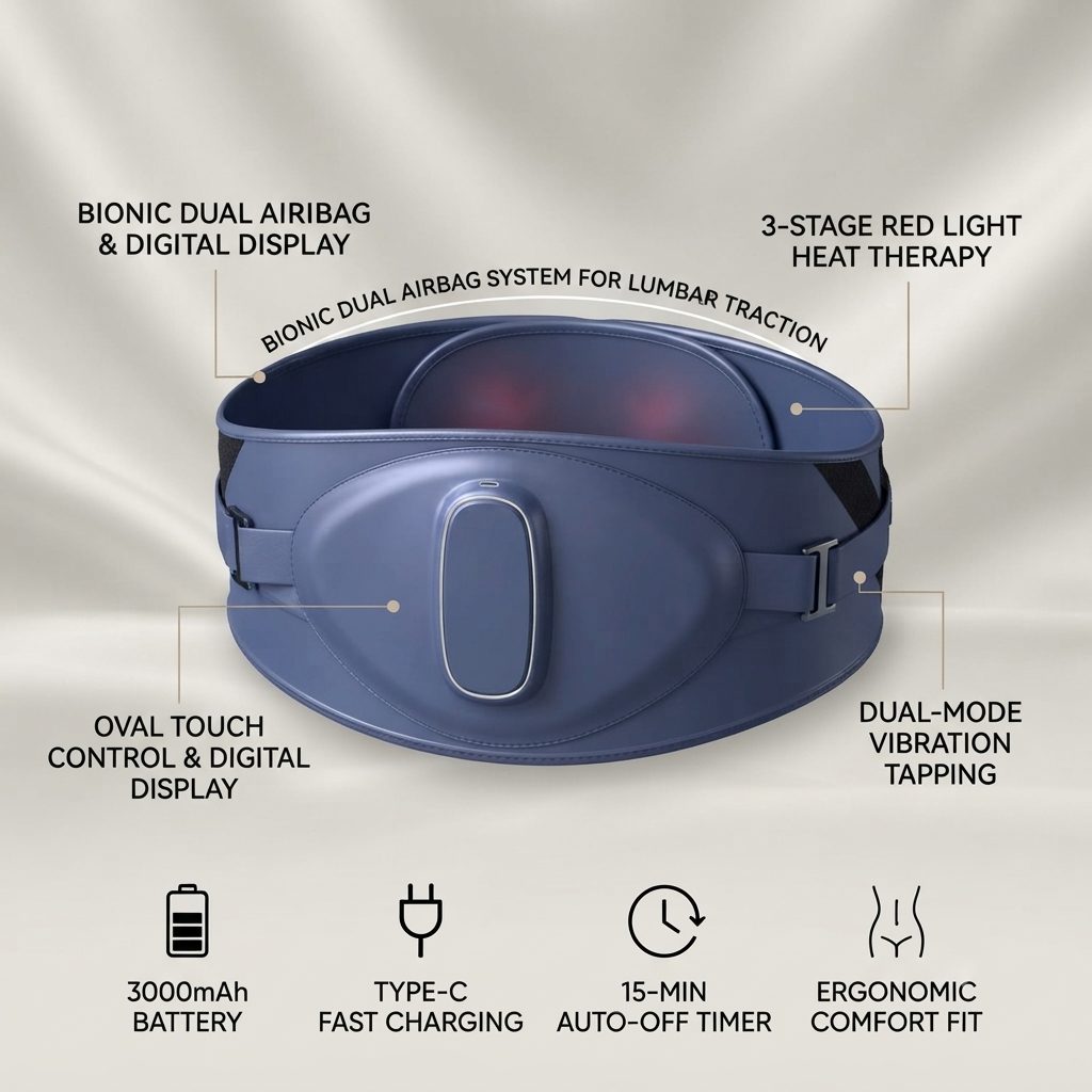 ZN-WM09 Bionic Dual-Airbag Waist Massager with Heat Therapy & Vibration Tapping for Lower Back Pain Relief