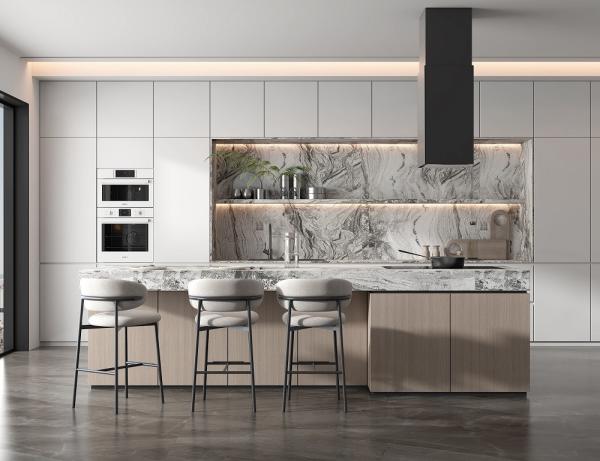 High Glossy Lacquer Finished Modular Kitchen Cabinet With Sink For Villa Townhouse