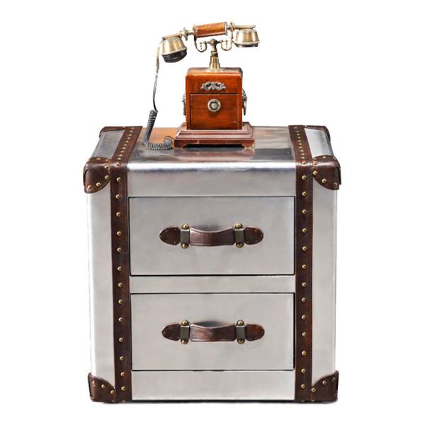 Aviator Side Table Aluminium Two Drawer Storage Coffee Table bedside Chests Industrial Travel Trunk Cabinet