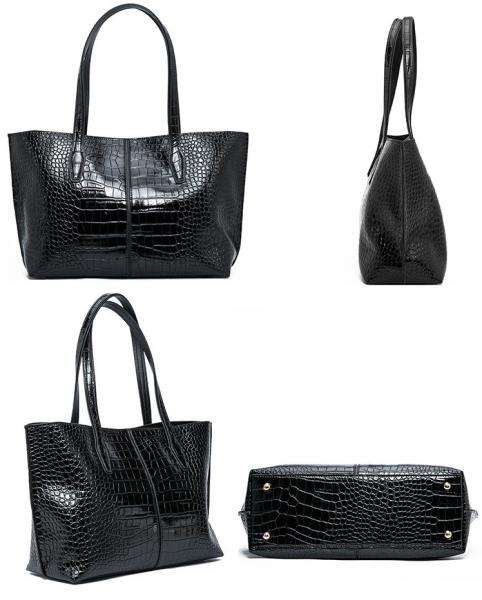 Shopper Patent Authentic Black Leather Tote Handbags With Zipper