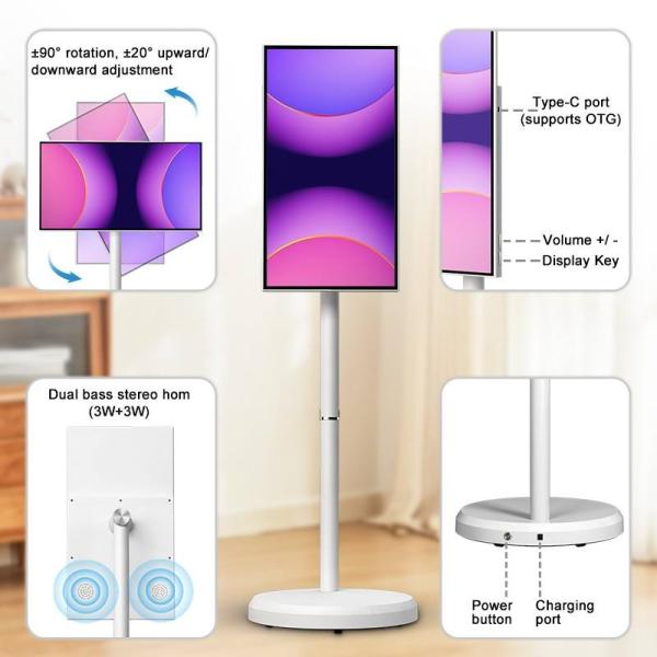 21.5 Inch Smart Portable Monitor Screen Digital Signage Display Moving Touch Screen Monitor Android 15 Smart Tv Rollable Tablet