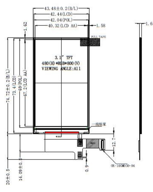 интерфейс высокое PPI ST7701S дюйма MIPI LCD 3,1 касания 480X800 IPS TFT