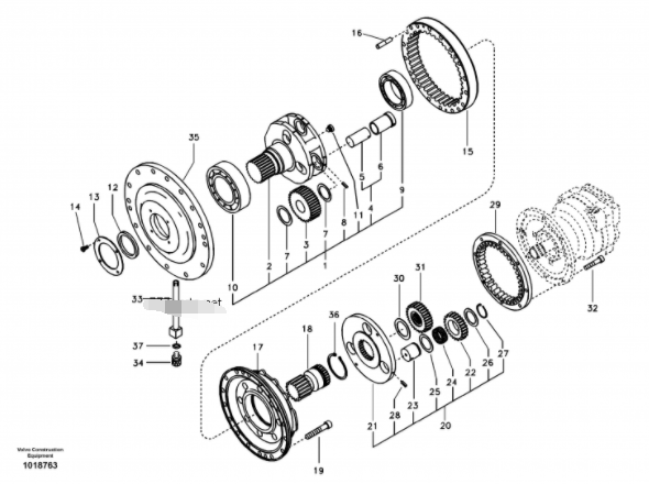 Шестерня VOE14503783 качания экскаватора коробки передач OEM EC240 EC240B