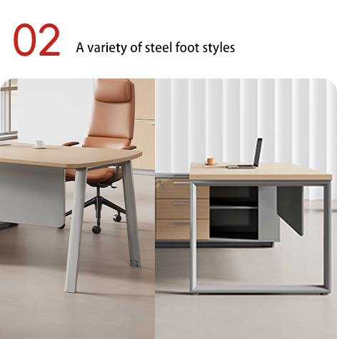 Myidea Solid Wood L-Shaped Executive Desk with Sub Cabinet and Multiple Steel Feet for Office Building