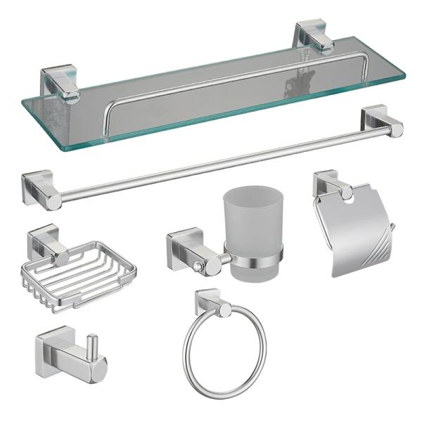 Stainless Steel Bathroom Accessories Set with Perforated Installation and Seven Pieces