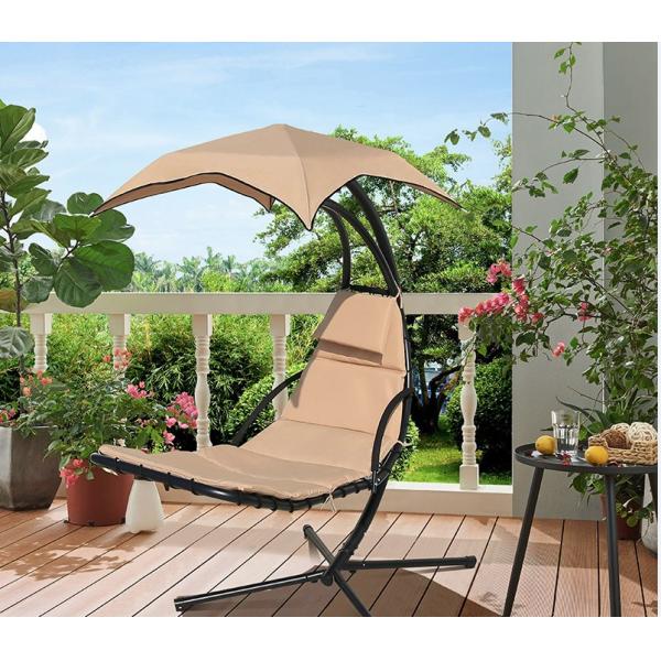 Metal Steel Outdoor Hanging Lounge Chair Swing Lounger With Solid Thick Swing Hammock And Base