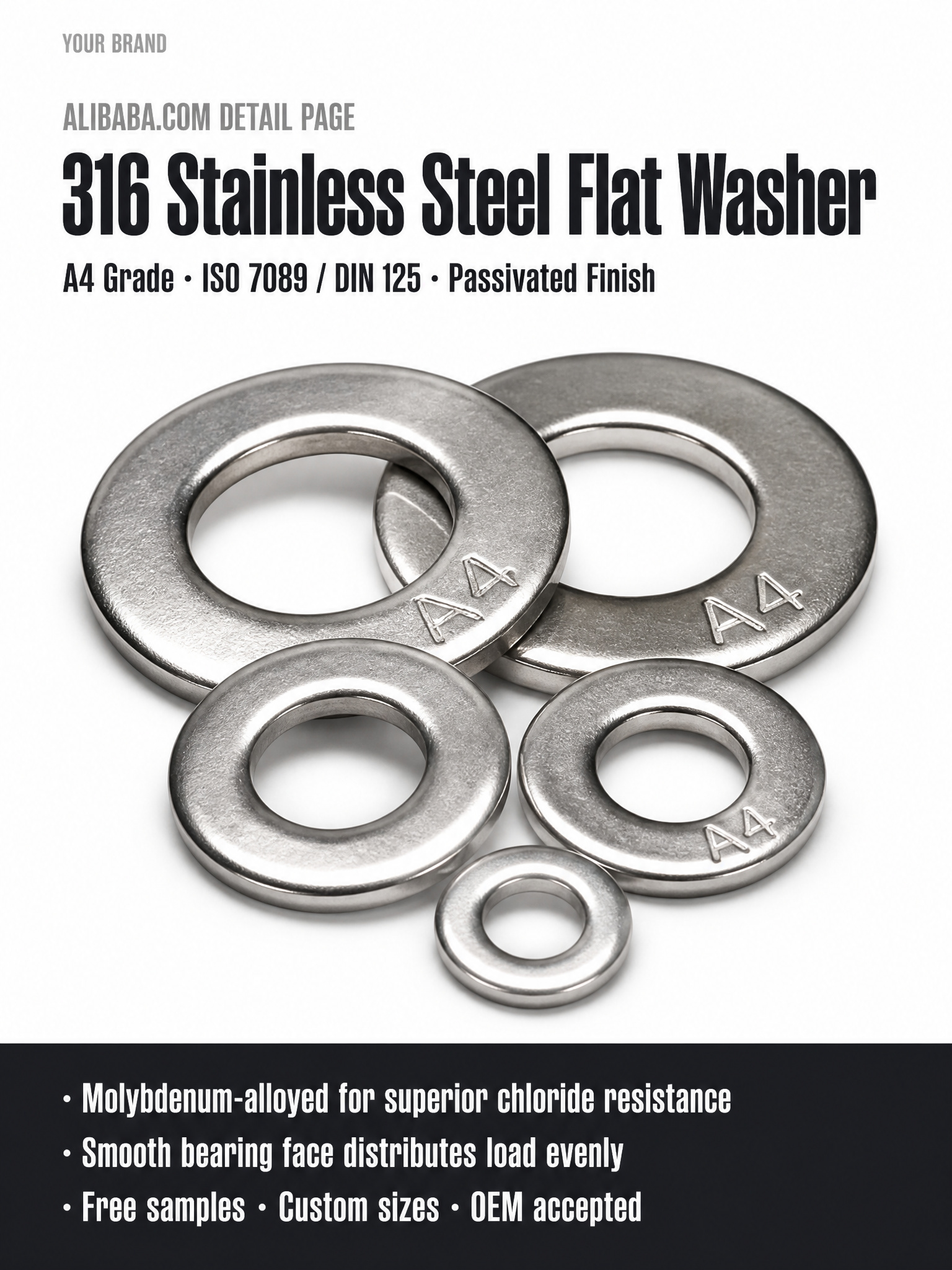 Factory 316 Flat Washer Seawater Salt Spray Rust Resistant Washer Thickening Increase Stainless Steel Flat Washer Non-calibration