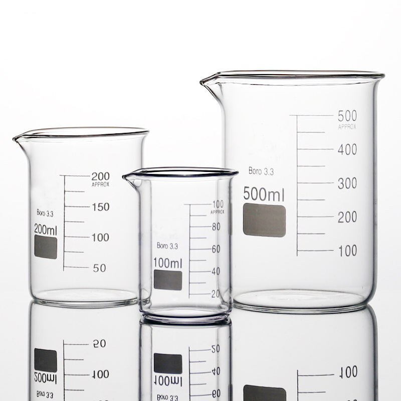 Laboratory Glassware Boro3.3 Glass Beaker 25ml 50ml 250ml 500ml 1000ml Borosilicate Beaker Measuring Beaker with High Quality