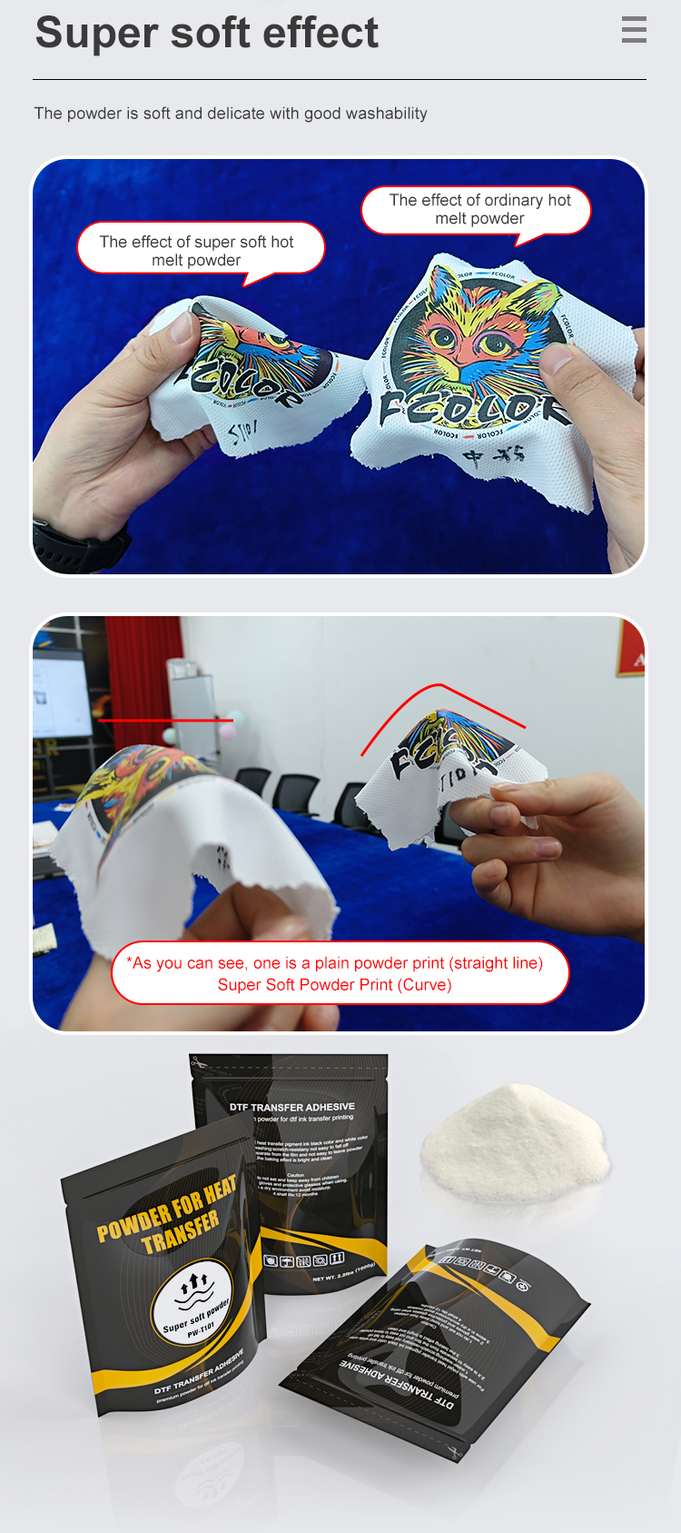 Fcolor New High Quality Super Soft and Stretchy Hot Melt Adhesive Glue Powder for DTF