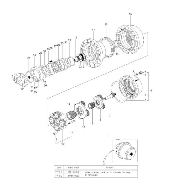 Шестерня уменьшения перемещения коробки передач 34E7-02500 перемещения R450-7 R480-9 R500-7 R520-9