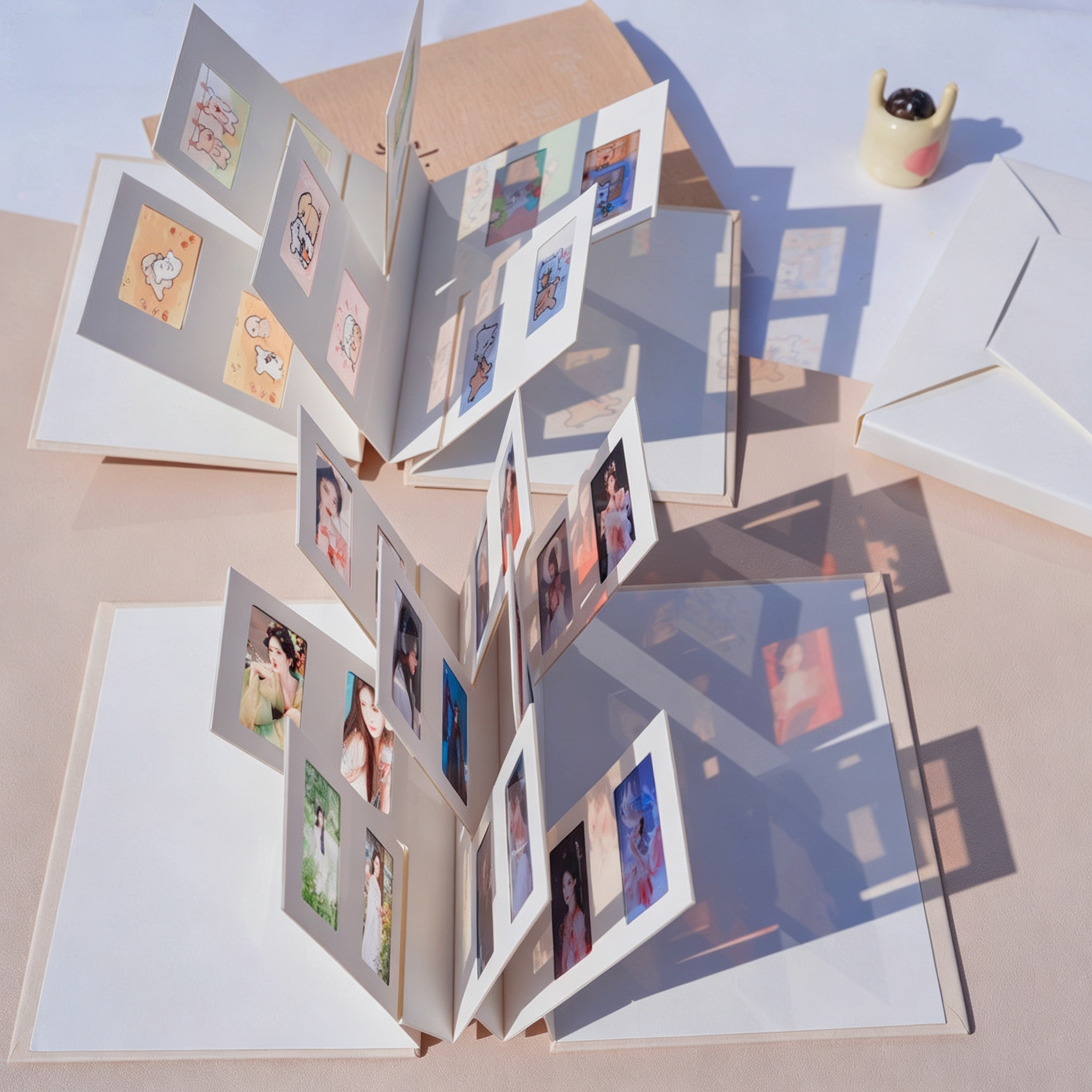 Accordion Fold Shadow Photo Album With Window Frame Panels And 3M Adhesive