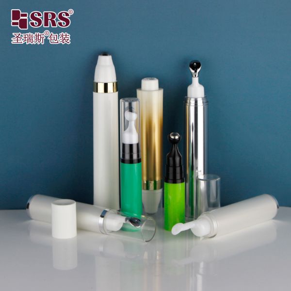 Green Colored Roller Bottle With Airless Pump Applicator 10ml 12ml 15ml Eye Care Packaging Manufacture