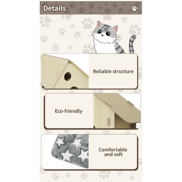 Snap Button Closure Indoor Wooden Cat House Made of HDF Board for Your Feline Frien
