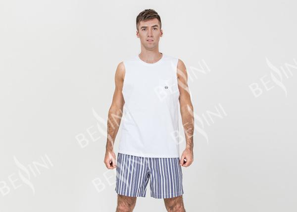 White Homestyle Mens Luxury Sleepwear Xxl Short Pajamas Functional Placket Side Pockets