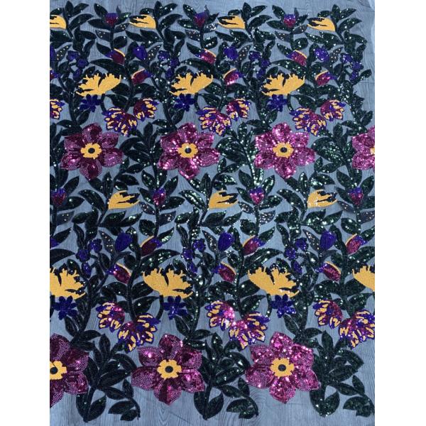 Geo Sequin Embroidered Fabric Lace Mesh ODM For Home Textiles