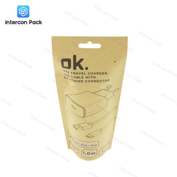 brown kraft paper pouch multiple sizes resealable zip bag for electronic products with clear window low MOQ