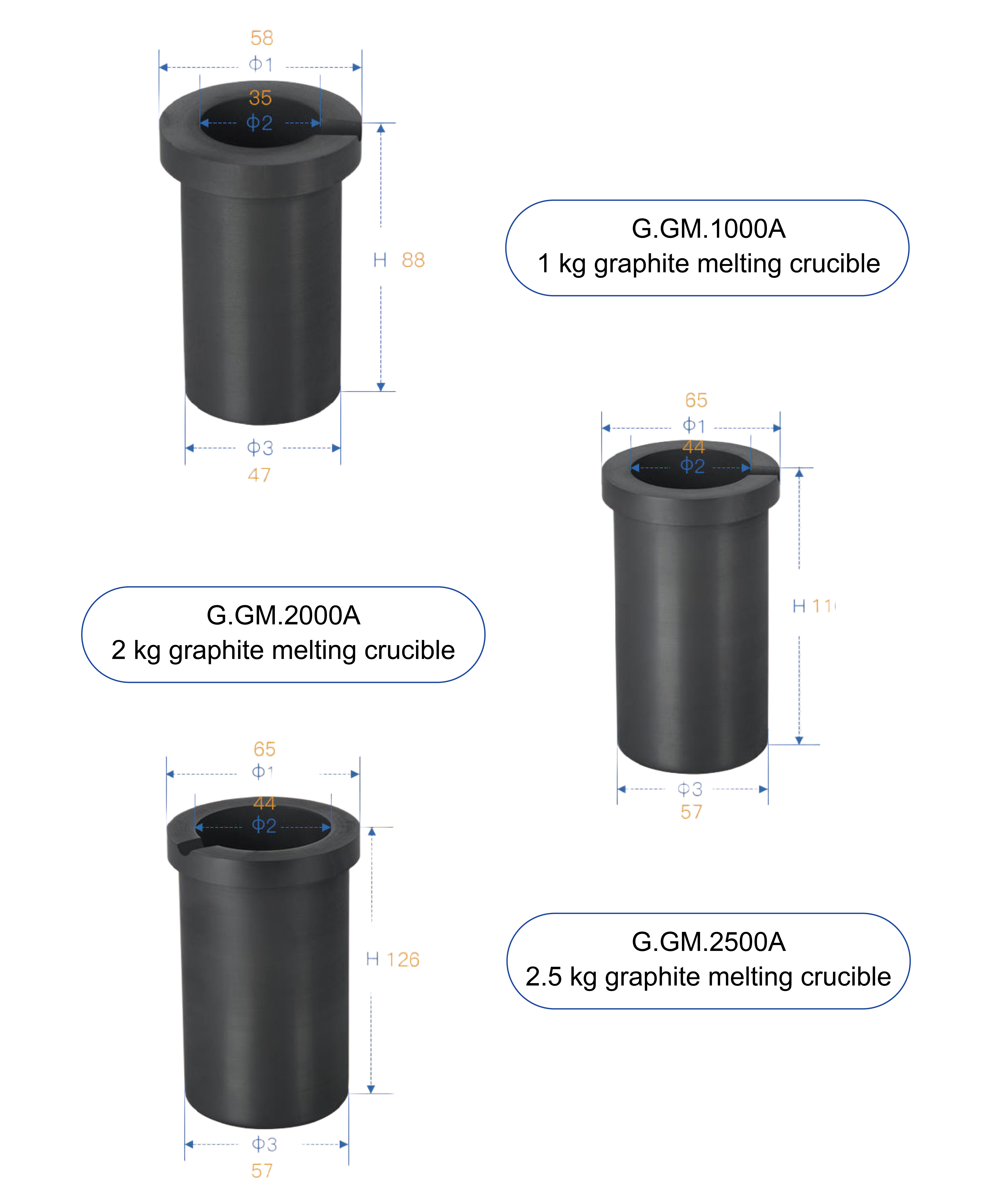 Gold Melting Graphite Crucible 1kg-8kg Capacity